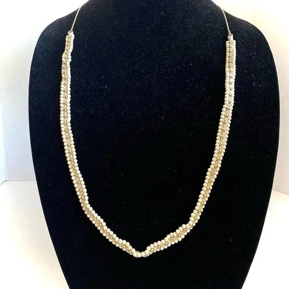 Madewell White Silver Round Beaded Necklace Jewelry Summer Spring Minimilist 36" - Picture 2 of 14